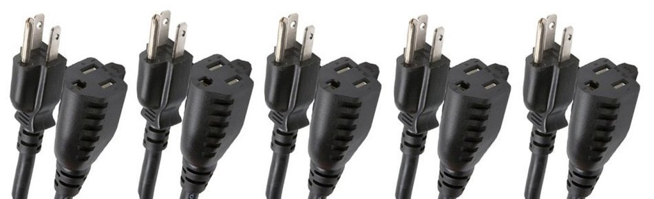 C&E Power Extension Cord 18AWG, Black, NEMA 5-15P to NEMA 5-15R, 10 Amp, 25 Feet, 4-Pack N6
