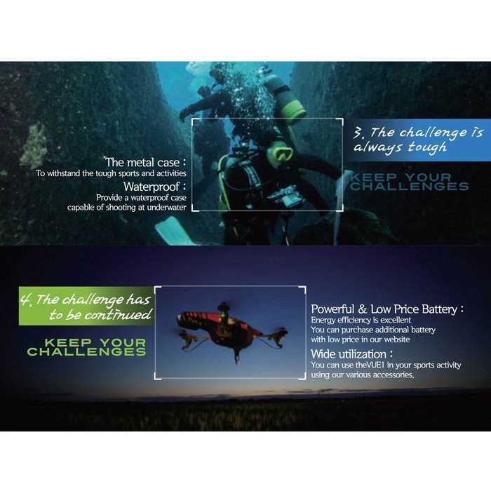 [THES] The Vue Wearable Extreme & Leisure Sports Wi-Fi Action Cam / Including 16GB SD Card / Waterproof / Smart...