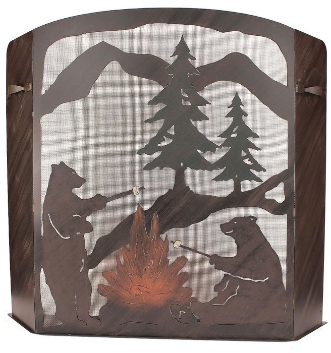 Small Bears Roasting Marshmallows Scene Fire Place Screen