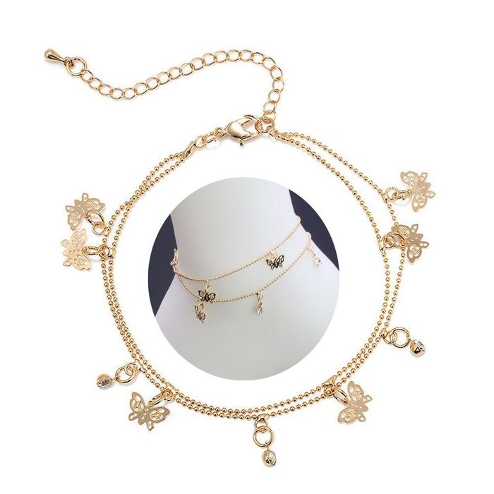 Charm Gold Butterfly Ankle Double Chain Anklet Bracelet Sandal Sexy Foot Jewelry
