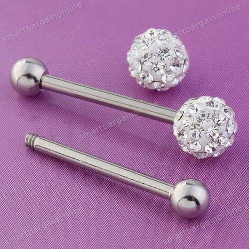 14G Clear Czech Crystal Ball Stainless Steel Barbell Tongue Ring Body Piercing