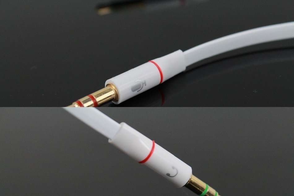 HTTX 3.5mm Female to 2 Male Gold Plated Headphone Mic Audio Y Splitter Flat Cable, (Black, 2-Pack) N7