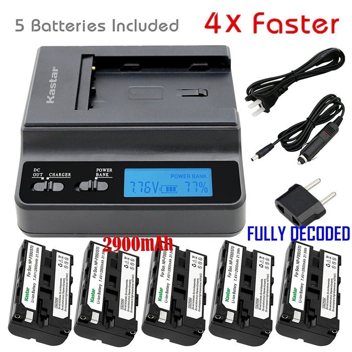 Kastar NP F570 Battery 5 Pack And Ultra Fast Charger 4X Faster Kit For NP F570 NP F550 NP