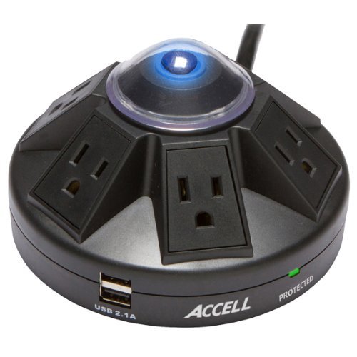 Accell D080B-012K Powramid 6-Outlet Surge Protector - 1080 Joules, 4-Foot (1.2-Meter) Cord, White, UL Listed N2