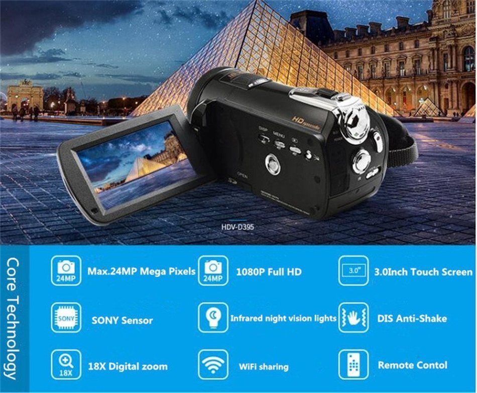 Boblov ORDRO HDV Full HD Digital Video Camera Recorder LCD Touch Screen 1080P 3.0-in Rotatable Camcorder DV DVR... N20