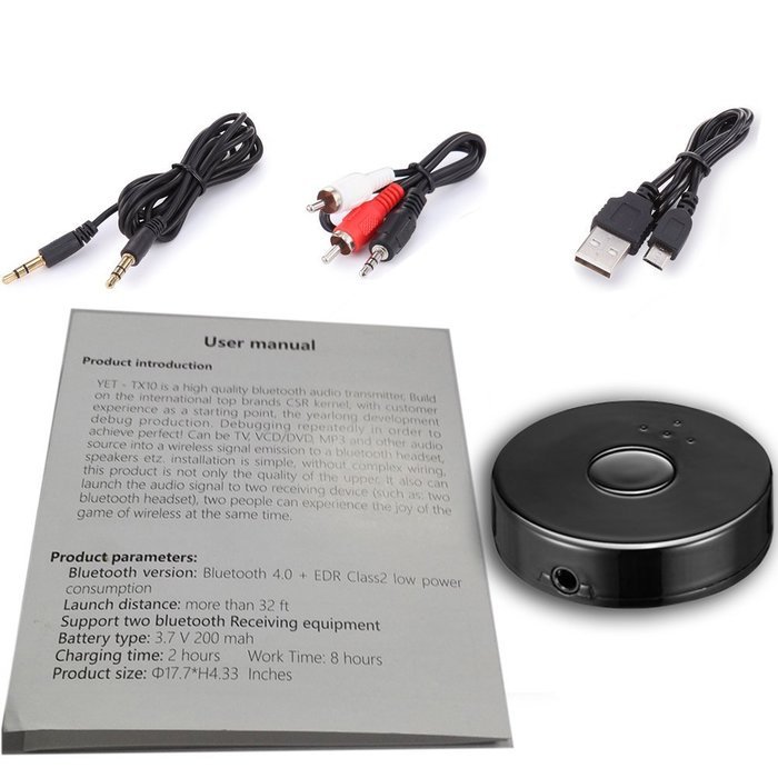 YETOR 3.5mm Portable Stereo Audio Wireless Bluetooth Transmitter for TV, iPod, MP3/MP4,USB Power Supply N15