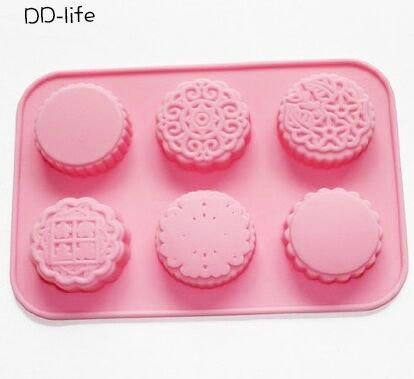 DD-life 6-cavity Round Mooncake Chocolate Muffin Cupcake Soap Silicone Mold Pan Tray