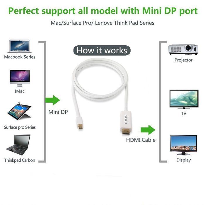 HDMI DisplayPort Cable 6FT, FEMORO DP HDMI Display Cable Adapter 6feet Male to Male Port Gold Plated Port with... N13