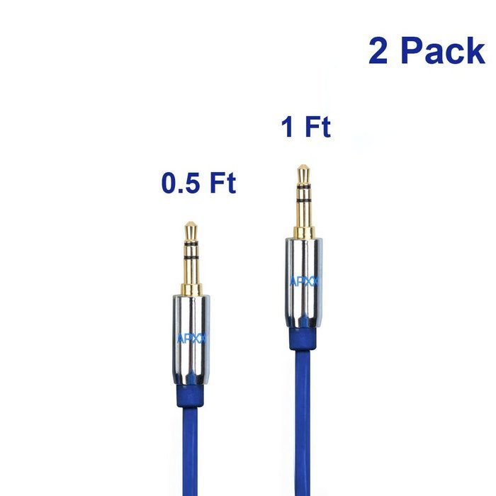 3.5mm Auxiliary Audio Cable APXX 2-Pack Male To Male Stereo Gold Plated Connector (0.5Ft & 1Ft) N5