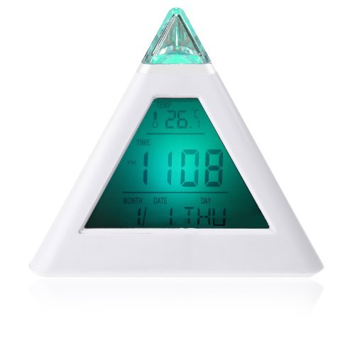 7 LED Color Changing Pyramid Digital LCD Snooze Alarm Clock Triangle Thermometer C/F relogio de mesa reloj despertador N3