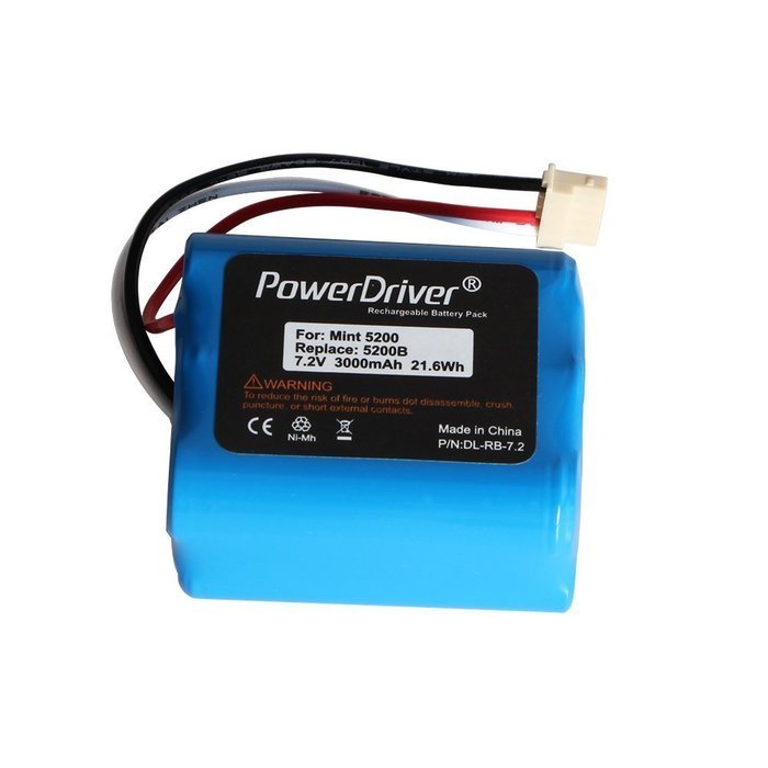 PowerDriver 7.2V 3000mAh Ni-MH iRobot Vacuum Cleaner Replacement Batteries for iRobot Mint 5200 5200B 5200C Braava... N2
