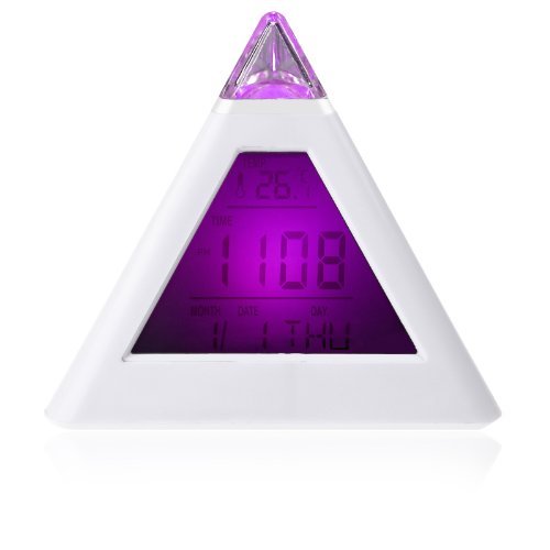 7 LED Color Changing Pyramid Digital LCD Snooze Alarm Clock Triangle Thermometer C/F relogio de mesa reloj despertador N4