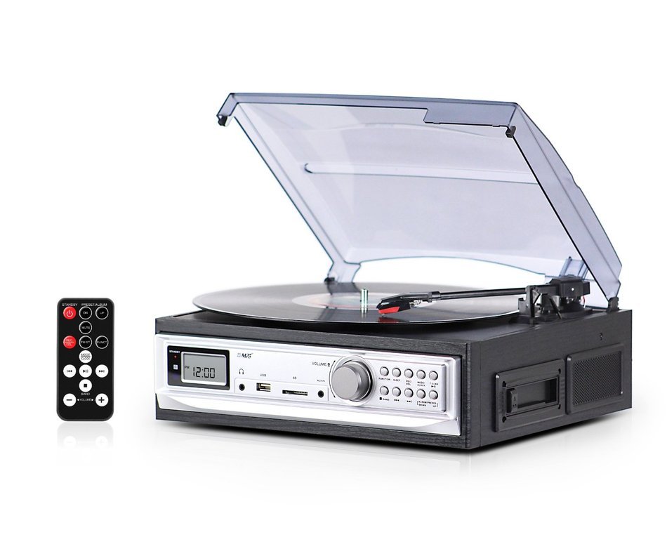 Record Player with Speakers and Cassette Player - Record on USB From Turntable & Cassette - 3 Speed Stereo Vinyl...