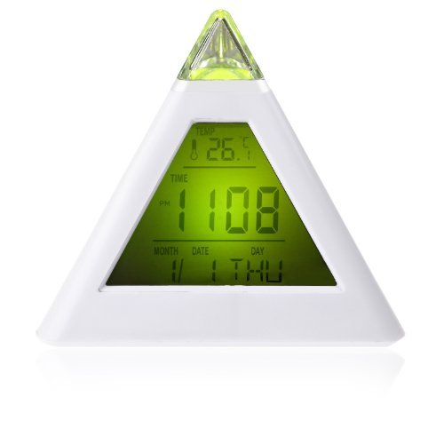 7 LED Color Changing Pyramid Digital LCD Snooze Alarm Clock Triangle Thermometer C/F relogio de mesa reloj despertador N6