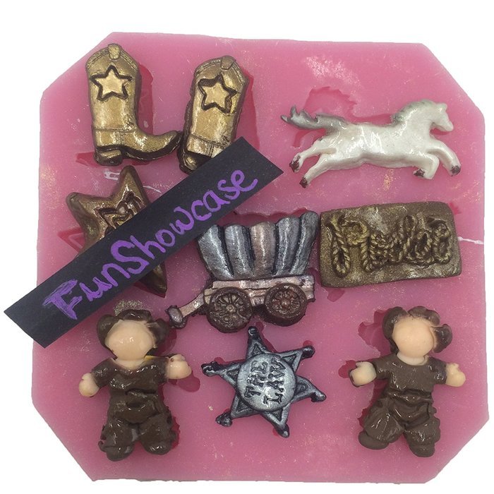 Funshowcase Wild West Cowboy Theme Silicone Candy Mold, for Cake Cupcake Decorating, Crafting, Polymer Clay, Resin N3