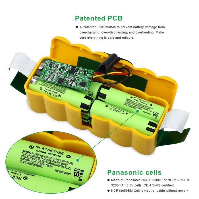 Melasta Higher Power 6400mAh 14.8V Li-ion Replacement Battery Made of Panasonic Cells for iRobot Roomba 500 600...