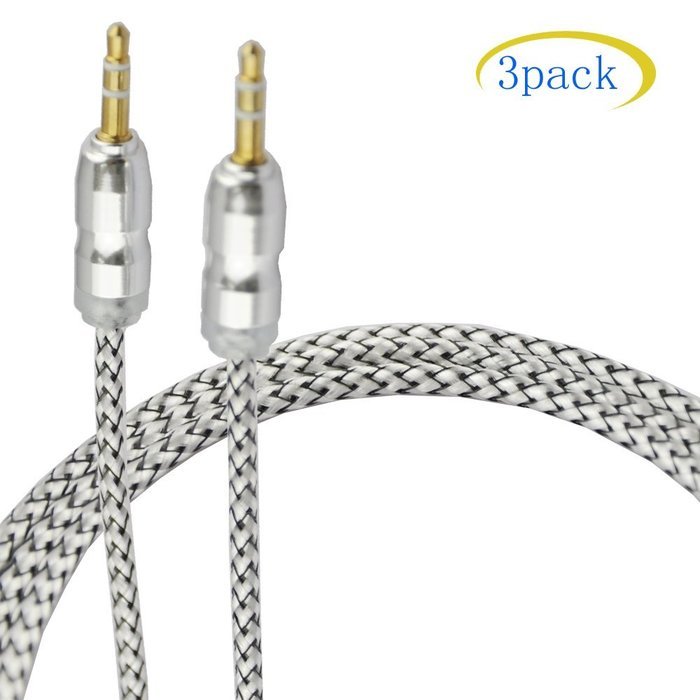 Seadream 3Pack 4Ft Male to Male 3.5mm Woven Fabric Braided Universal Auxiliary Audio Stereo Cable for All 3.5mm-Enabled... N3