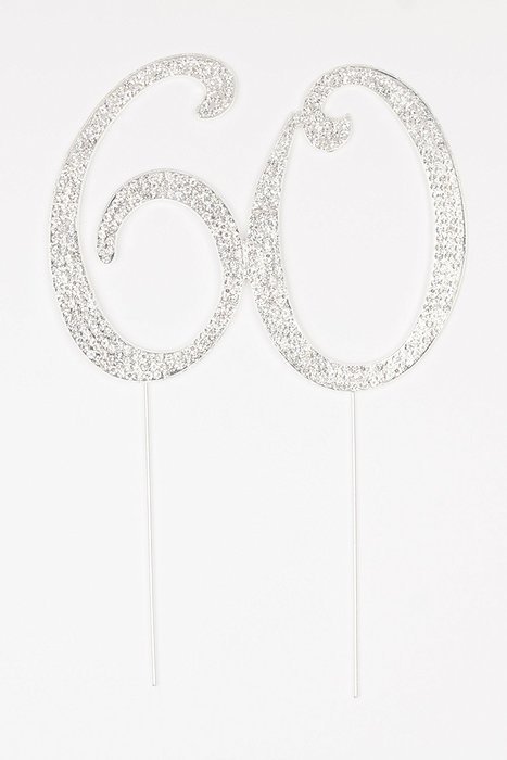 60 Cake Topper for 60th Birthday or Anniversary Silver Party Supplies Decoration Ideas