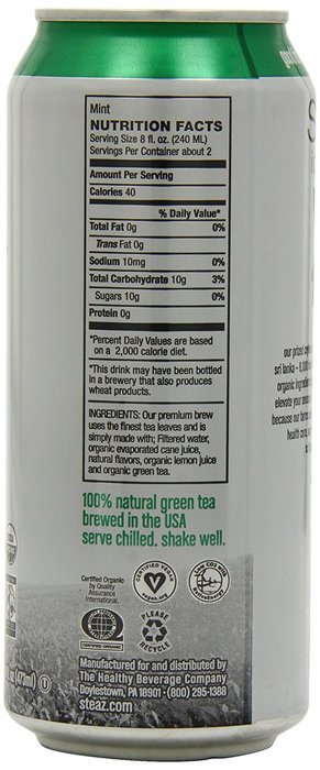 Steaz Organic Iced Teaz, Green Tea with Mint, 16-Ounce Cans (Pack of 12) N6
