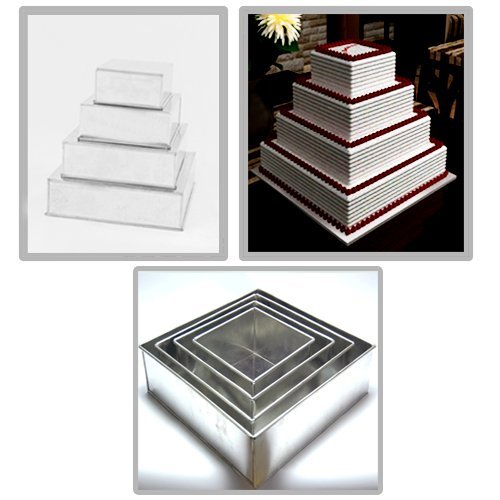 Square Multilayer Wedding Birthday Cake Baking Pan Set of 4 Cake Tins (4" Deep) N3