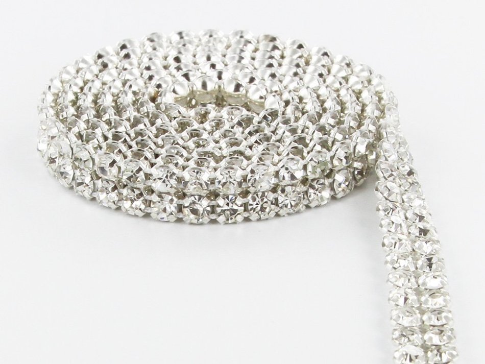 Crystal Cake Ribbons Real Rhinestones Bling Diamond Cake Ribbon Banding (5 Row 2 Yards)