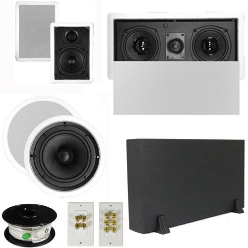 Theater Solutions 5.1 Home Theater 4 Speakers Set with Center, 8" Powered Sub and More TS5W6CL51SET1