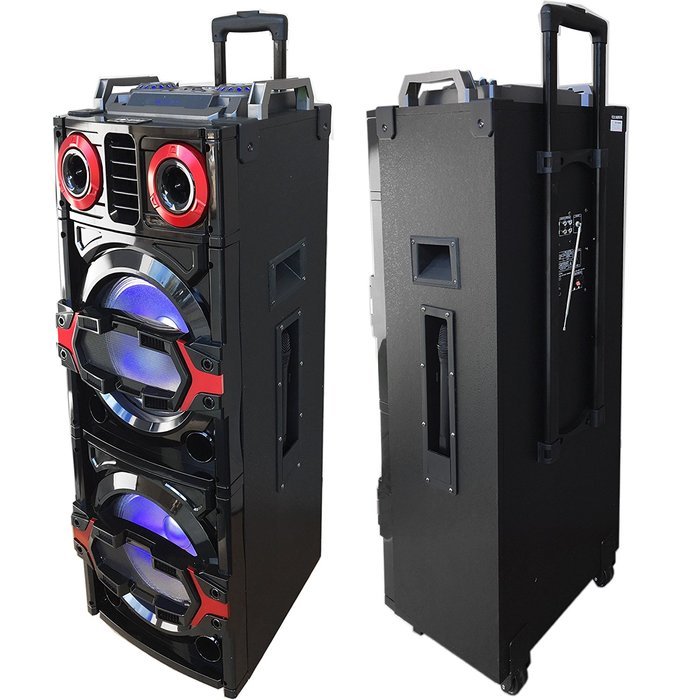 EMB PKL122PRO 1800W Double 10" Woofer w/ LED Lights - Trolley LOUD Portable Speaker System - Built-in Bluetooth... N3