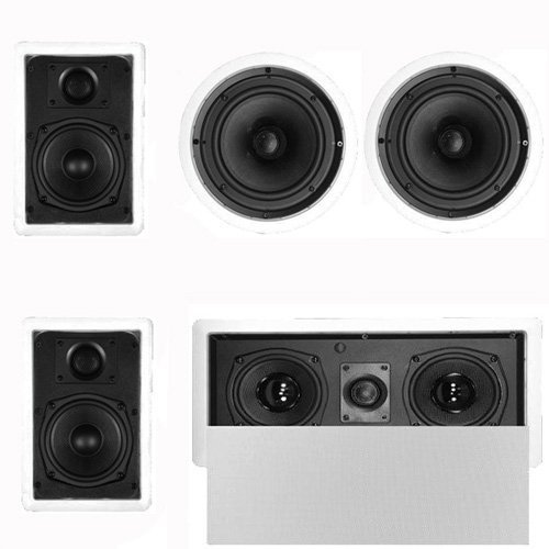 Theater Solutions 5.1 Home Theater 4 Speakers Set with Center, 8" Powered Sub and More TS5W6CL51SET1 N2