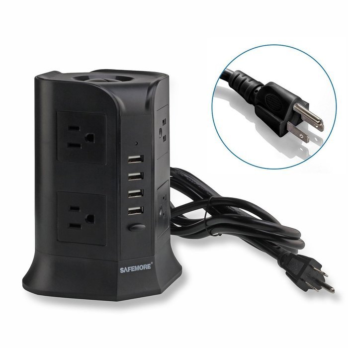 ISelector Charging Station with 4 USB, 8 AC Outlet and Power Cord 6.5 Feet (Black)