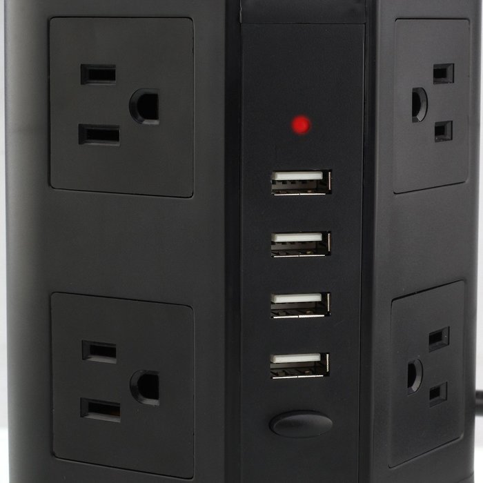 ISelector Charging Station with 4 USB, 8 AC Outlet and Power Cord 6.5 Feet (Black) N3