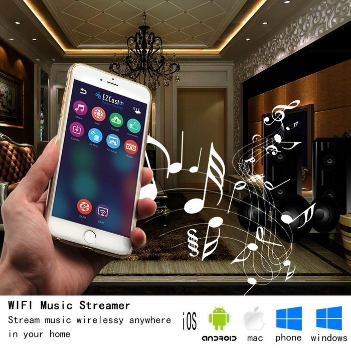 AGPtEK EZMusic WiFi Audio Music Streamer Wireless Stereo Receiver Adapter Airplay DLNA Qplay Ezcast M7 for iPhone... N2