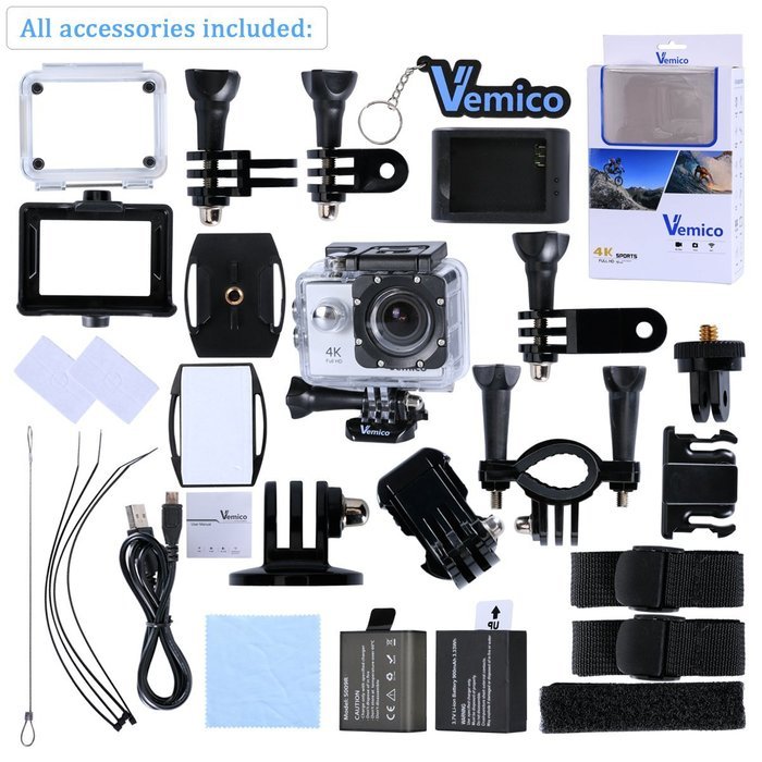 Vemico Action Camera 4K30FPS 16MP WIFI 2.0 Inch Screen Waterproof Sports Helmet Cam with Extra 1050 mAh Battery... N9
