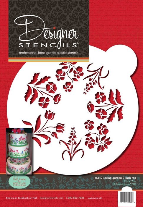 Designer Stencils C342 Spring Garden Top - 7 inch Cake Stencil