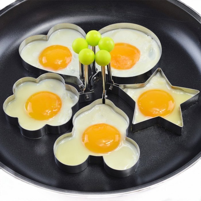 Holiday Cookie/Fondant Cutters, LAFEINA 5PCS Stainless Steel Fried Egg Mold Pancake Mold Kitchen Tool Pancake... N3