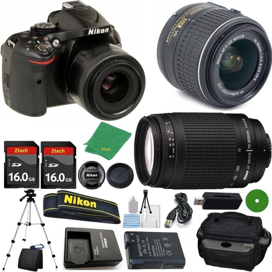 Nikon D5200 DSLR - International Version (No Warranty), 18-55mm f/3.5-5.6 DX VR, Nikon 70-300mm f/4-5.6G Nikkor...
