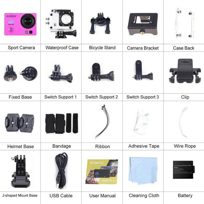 Andoer&reg; Camera 2" Ultra HD LCD 4K 25FPS Full HD 1080P 60FPS Action Video camera Wifi Cam 16MP 170&deg; Wide-Angle... N2