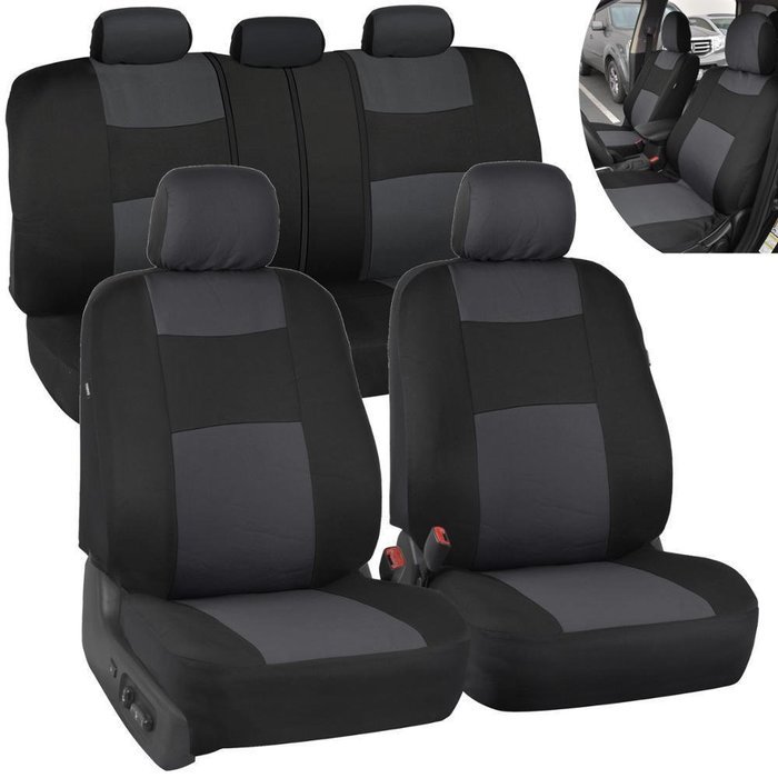 Charcoal Car Seat Covers Set Split Bench Option 5 Headrests