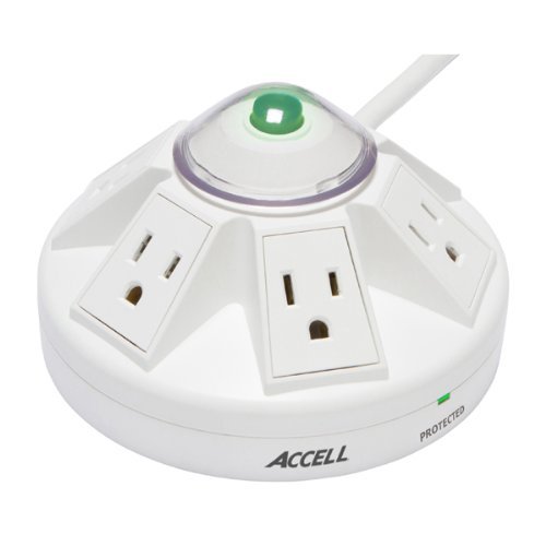 Accell D080B-012K Powramid 6-Outlet Surge Protector - 1080 Joules, 4-Foot (1.2-Meter) Cord, White, UL Listed N4