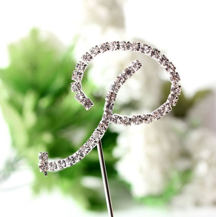 26 English Letters Monogram Decor Crystal Rhinestone Cake Topper Decoration for Birthday Party Wedding - Silver... N4