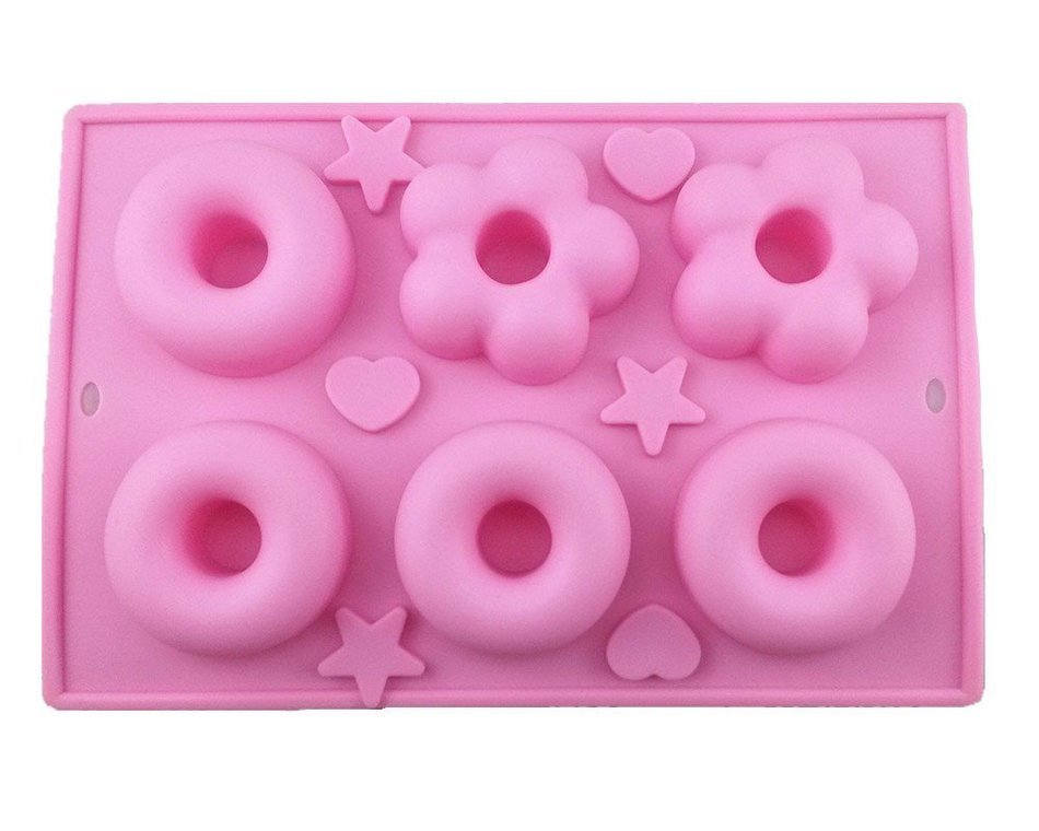 yueton 6 Cavity Silicone Donut Pan Tray with Heart and Star Mold, Doughnut Maker, DIY Baking Tool Biscuit Cookie... N2