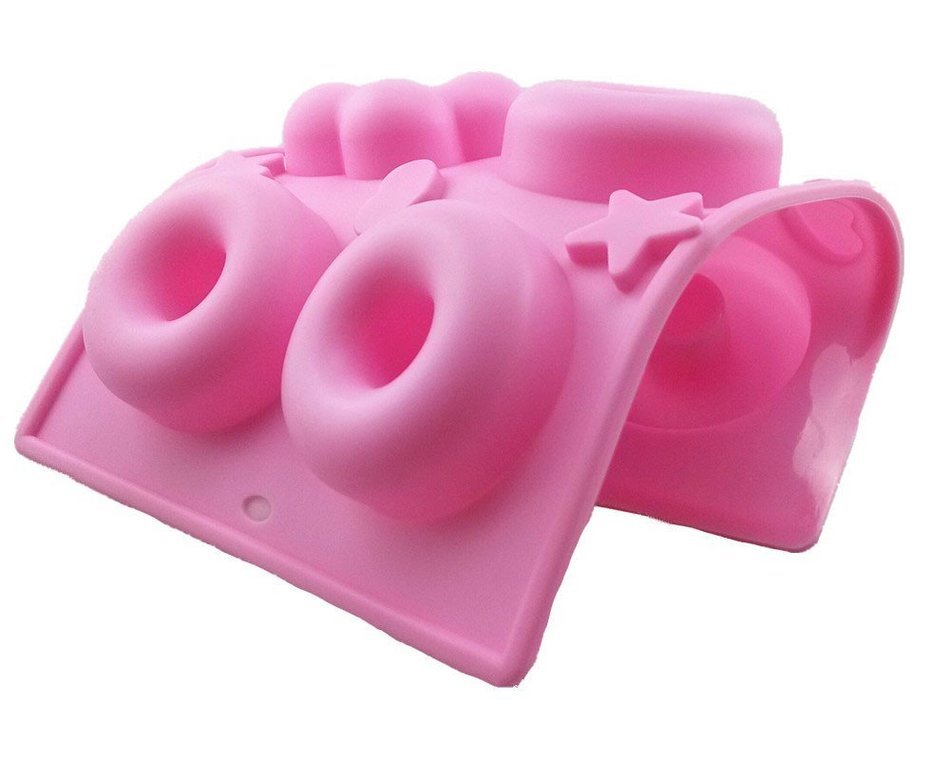 yueton 6 Cavity Silicone Donut Pan Tray with Heart and Star Mold, Doughnut Maker, DIY Baking Tool Biscuit Cookie... N3