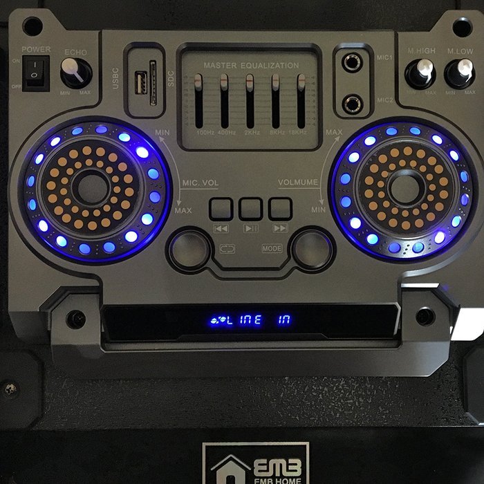 EMB PKL122PRO 1800W Double 10" Woofer w/ LED Lights - Trolley LOUD Portable Speaker System - Built-in Bluetooth... N5