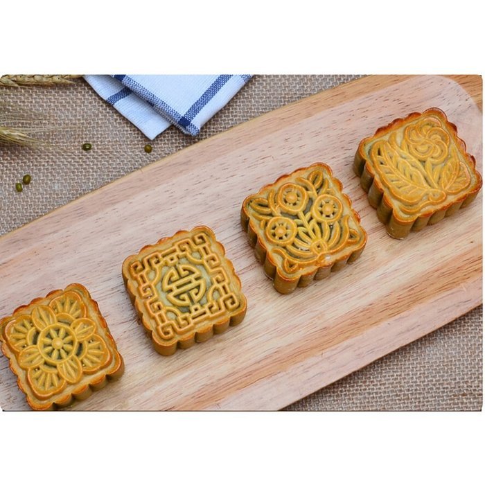 FUJINET Hand-Pressure Moon Cake Molds for Pastry DIY Baking Cookies - Square Plants Floral Pattern 1 Set with... N2