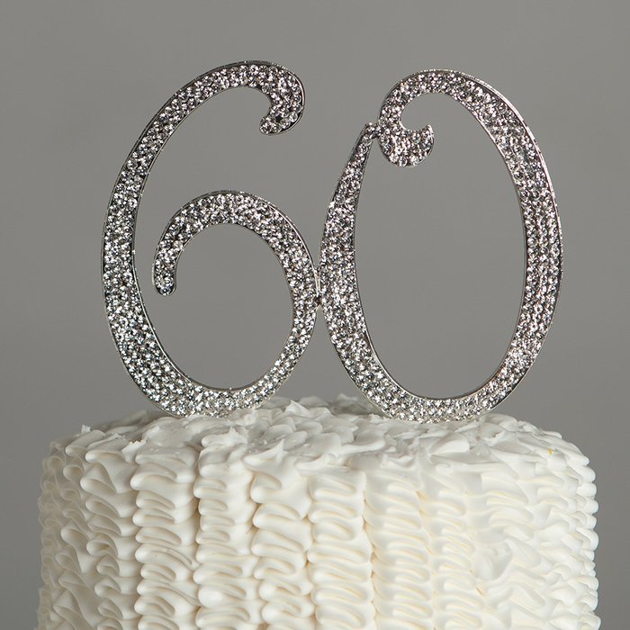 60 Cake Topper for 60th Birthday or Anniversary Silver Party Supplies Decoration Ideas N2