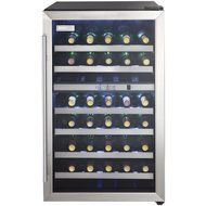 Danby DWC114BLSDD Designer 38-Bottle Dual-Zone Wine Cooler, Black/Stainless Steel/Glass