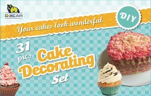 Cake Decoration Tips Set- 31pcs -by D-BEAR- WITH FREE reusable silicone pastry bag -26 Stainless Steel Tips -2... N4