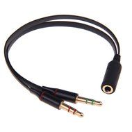 HTTX 3.5mm Female to 2 Male Gold Plated Headphone Mic Audio Y Splitter Flat Cable, (Black, 2-Pack) N8
