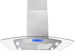FIREBIRD 30" Stainless Steel Tempered Glass LED Display Touch Control Panel Island Mount Kitchen Vent Cooking...