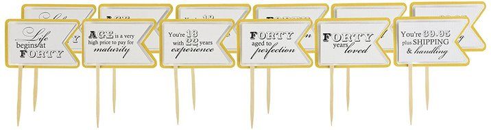 All About Details Gold Matte 40th Birthday Quotes Cupcake Toppers, Set of 12 N2