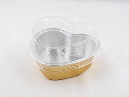 10x Premium Heart-Shaped Aluminum Baking Cups with Lids for Desserts Pudding Mousse Custard (Red)